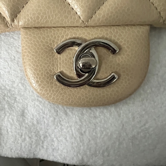 Chanel Large Classic Flap Beige Caviar Silver Hardware - Picture 2 of 15